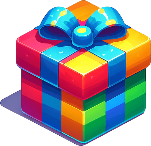 Разноцветный подарок 
Подарок Single Game Texture. In-Game asset. 2d. Blank background. High contrast. No shadows.