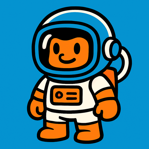 Cartoon bir astronot.
In-Game asset.  2d.  High contrast.  No shadows
