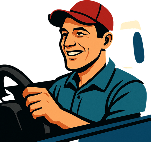Smiling realistic driver. But hə is looking right.
In-Game asset.  2d.  High contrast.  No shadows