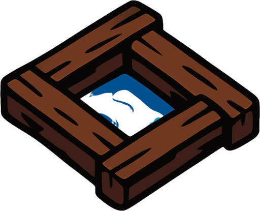 2D game asset, vector style, high contrast, flat colors, no shadows, a small cluster of three connected, dark brown wooden beams forming a rough, square shape, floating in the water as a solid obstacle, suitable for a top-down game, transparent background, PNG format..
In-Game asset.  2d.  High contrast.  No shadows