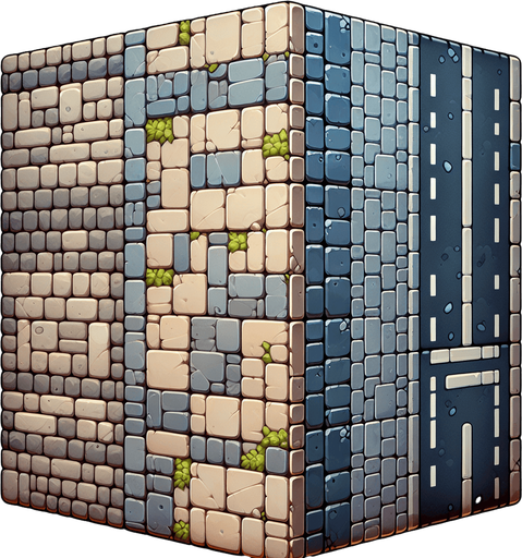 Una calle.
Single Game Texture.  In-Game asset.  2d.  Blank background.  High contrast.  No shadows