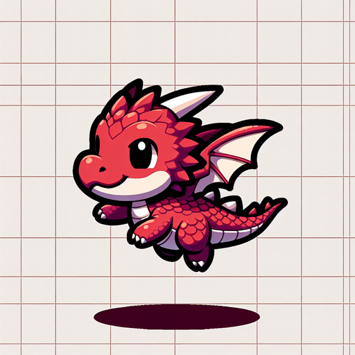 Cute toony red cool dragon in flight sideview.
Single Game Texture. In-Game asset. 2d. Blank background. High contrast. No shadows.