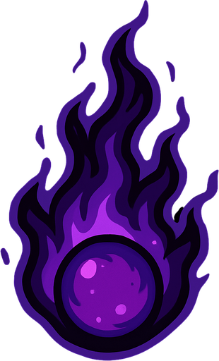 Karanlık morumsu ateşi yukarı doğru olan alev topu.
In-Game asset.  2d.  High contrast.  No shadows