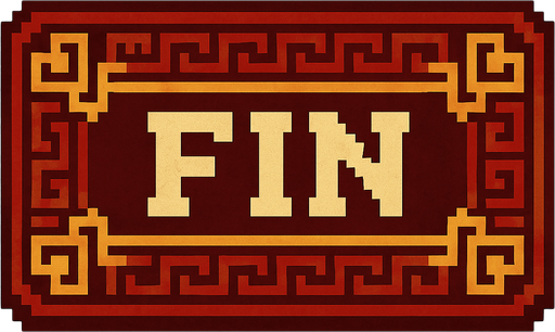 Hazme un boton pixelar azteca, que diga  Fin.
In-Game asset.  2d.  High contrast.  No shadows