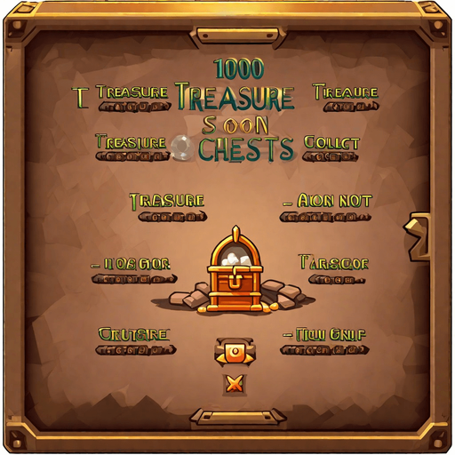 "Collect 100 treasure chests as soon as possible." text. No background. Transparent background. Blank background. No shadows. 2d. In-Game asset. flat
