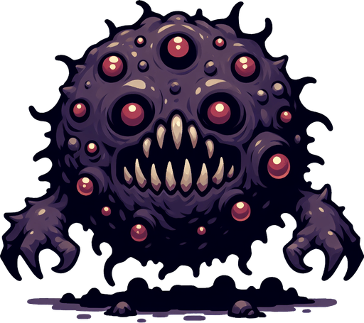Make a spooky monster that wants to kill you.
Single Game Texture.  In-Game asset.  2d.  Blank background.  High contrast.  No shadows