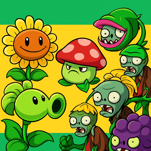 Fondo para menú de un juego que tarda de plantas vs zombies fusion con plantas y zombies con plantas fusionadas como. Lanza guisantes con girasol , etc sin texto. 2048x2732.
In-Game asset.  2d.  High contrast.  No shadows