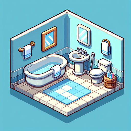 Bathroom cartoony.
In-Game asset.  2d.  High contrast.  No shadows