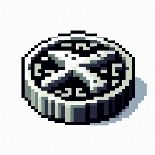 clean isometric silver doubloon. pirate themed. pixelated. 8 bit. viewed from the top as if the coin is resting flat..
Single Game Texture. In-Game asset. 2d. Blank background. High contrast. No shadows.