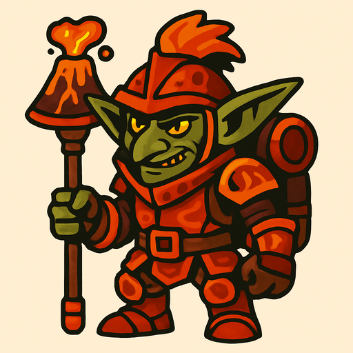 volkanik gezgini goblin.
In-Game asset.  2d.  High contrast.  No shadows