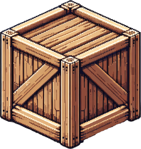 pixel art of a crate, flat side view . Single Game Texture. In-Game asset. 2d. Blank background. High contrast. No shadows.