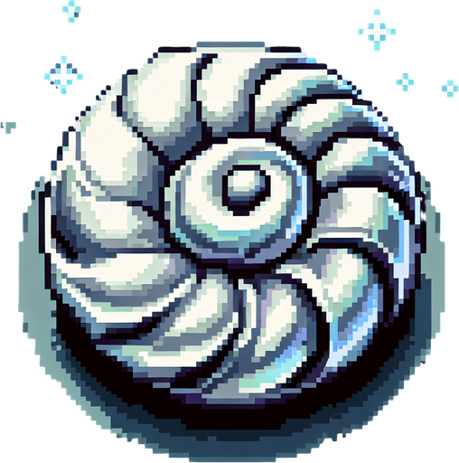 2d 16 bit silver pearl shell top down.
Single Game Texture.  In-Game asset.  2d.  Blank background.  High contrast.  No shadows