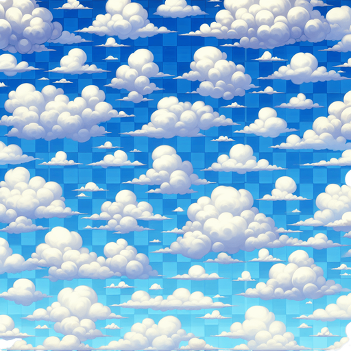 A sky with clouds, tileable
Single Game Texture. In-Game asset. 2d. Blank background. High contrast. No shadows.