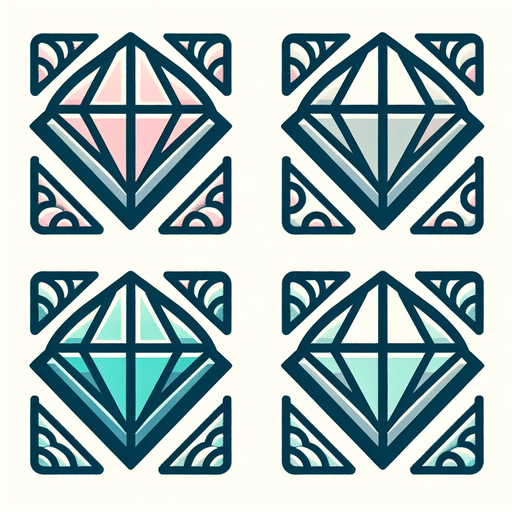 4 разных бриллианта с видом спереди, Обведенный, постэльные цвета.
Single Game Texture.  In-Game asset.  2d.  Blank background.  High contrast.  No shadows