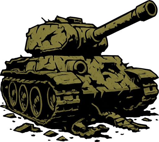 Old abandoned, broken tank.
In-Game asset.  2d.  High contrast.  No shadows