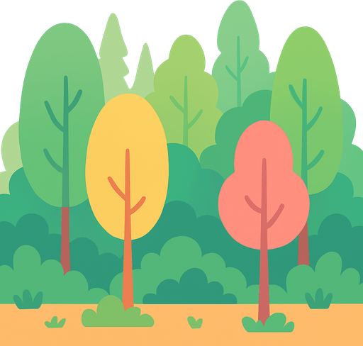 Background for hyper casual puzzle game. Showing forest . Pastel colors, flat shaded, vector art. Single Game Texture. In-Game asset. 2d. Blank background. High contrast. No shadows.