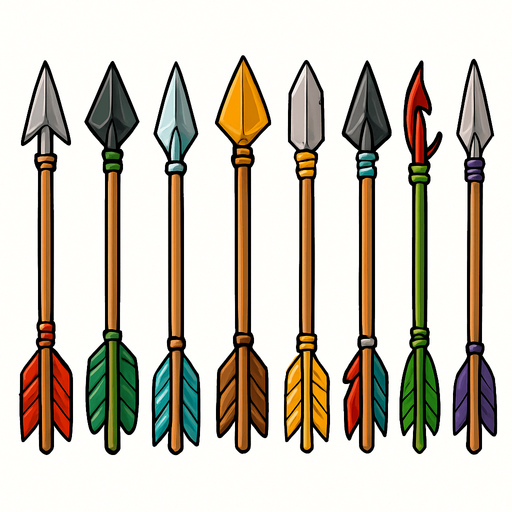 Bow arrows assets. HD colors.
In-Game asset.  2d.  High contrast.  No shadows