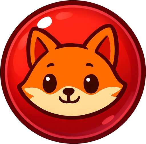 A glossy red bubble with a cute fox face inside, cartoon style, 2D mobile game asset, white background.
In-Game asset.  2d.  High contrast.  No shadows