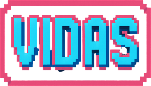 las letras vidas con un color rosa y azul con contorno rosa y azul combinados hechos con pixeles.
In-Game asset.  2d.  High contrast.  No shadows