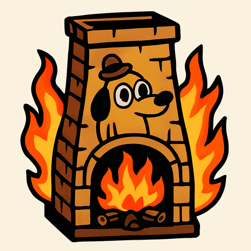 "'This Is Fine' Fire Pit": A tower resembling the "This is Fine" dog meme..
In-Game asset.  2d.  High contrast.  No shadows