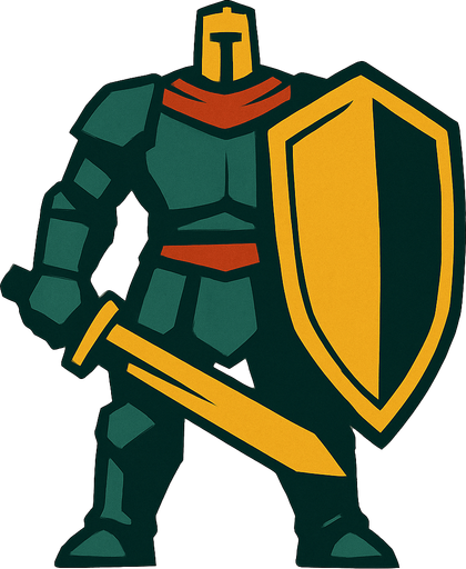 giant solider with shield from front.
In-Game asset.  2d.  High contrast.  No shadows