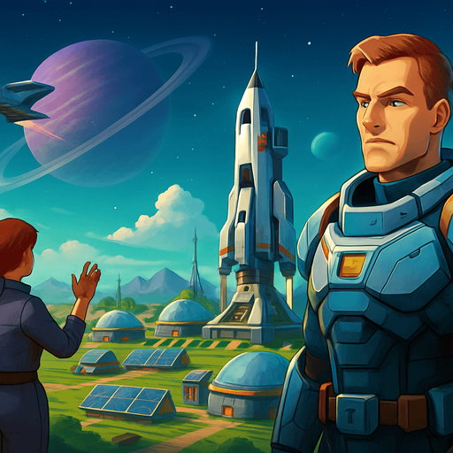 Fullscreen modern App Store landscape banner, 16:9, high definition, for a game titled "Galactic Colony Command" and with the description "Kendi uzay kolonini kur, kaynakları topla, otomasyon sistemleri geliştir ve diğer kolonilerle stratejik savaşlara girerek galaksinin hakimi ol!". No text on banner!