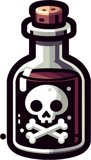 A bottle of poison.
Single Game Texture. In-Game asset. 2d. Blank background. High contrast. No shadows.