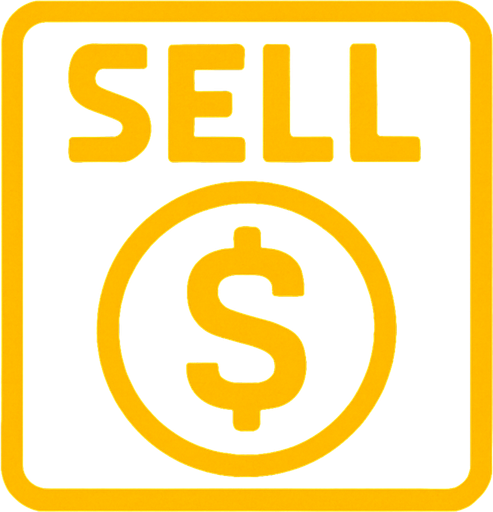 Sell icon with a money symbol.
In-Game asset.  2d.  High contrast.  No shadows