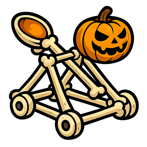 Pumpkin catapult made out of bones.
In-Game asset.  2d.  High contrast.  No shadows