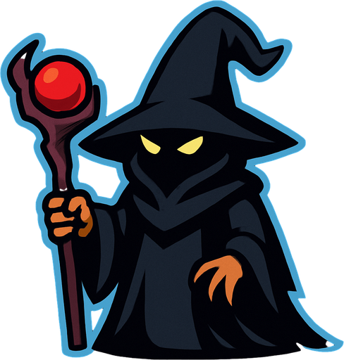 dark wizard 2d in game asset.
In-Game asset.  2d.  High contrast.  No shadows