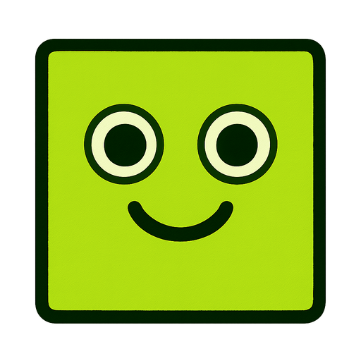square yellowgreen cube with 2 eyes and smily face inside

In-Game asset.  2d.  High contrast.  No shadows