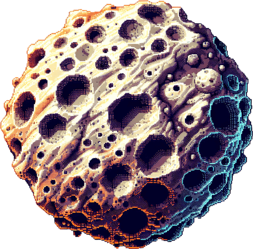 pixelart. asteroid with craters. subtle shading..
Single Game Texture. In-Game asset. 2d. Blank background. High contrast. No shadows.