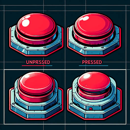 A spritesheet showing only 2 sprites, of the unpressed and pressed states of a BIG RED BUTTON respectively . The sprites in the sheet should be laid out with transparent space between them in clearly defined rectangular areas. The button itself should be large and round, like on old arcade game machines, with a plastic inset around it, and when it's pressed down, it should appear lower relative to that plastic ring, so that it is visibly easy to distinguish between the pressed down and unpressed state..
Single Game Texture. In-Game asset. 2d. Blank background. High contrast. No shadows.