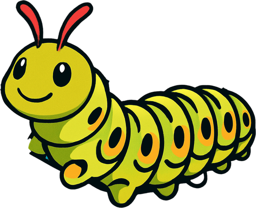 gambar anime ulat caterpilar di batang pohon.
In-Game asset.  2d.  High contrast.  No shadows