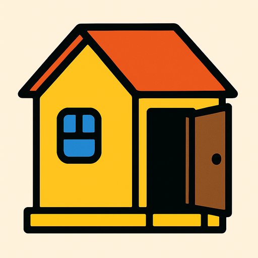 yellow house, open door looking left.
In-Game asset.  2d.  High contrast.  No shadows