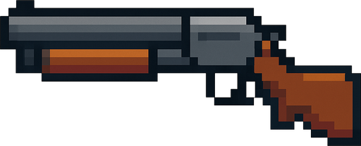 Pixel art shotgun less pixel.
In-Game asset.  2d.  High contrast.  No shadows. Pixel art