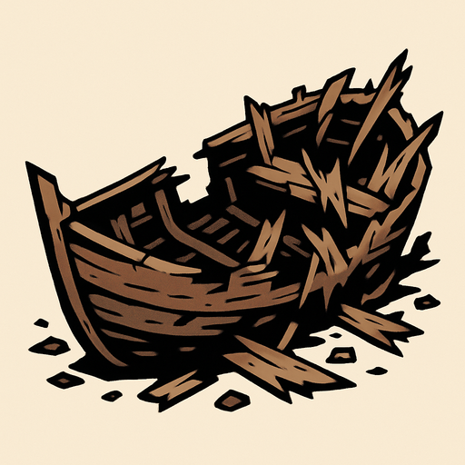 Broken boat.
In-Game asset.  2d.  High contrast.  No shadows