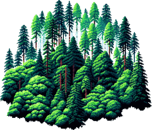 pixelart of forest background.
White background, high contrast, shadowless.