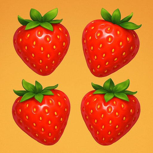 Pack of different strawberry, painted 3D strawberry, without black lines around it!
In-Game asset.  High contrast.  No shadows. 3D
