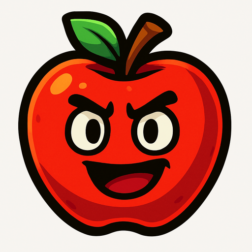 Apple with face.
In-Game asset.  2d.  High contrast.  No shadows