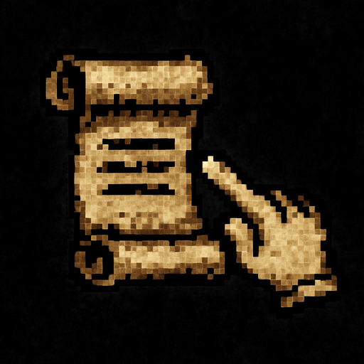 İpuçları icon Dark souls style 2d pixel art.
In-Game asset.  2d.  High contrast.  No shadows