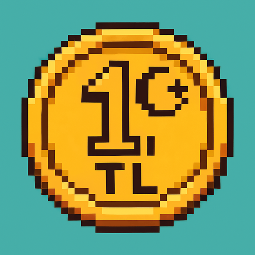 Turkish Lira 1 TL pixel drawing.
In-Game asset.  High contrast.  No shadows