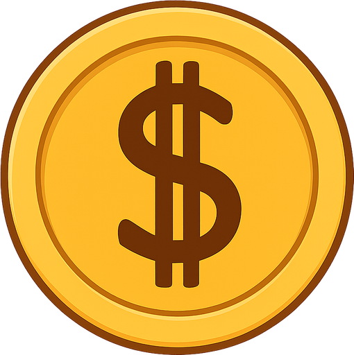 Do a money coin. No background. Transparent background. Blank background. No shadows. 2d. In-Game asset. flat