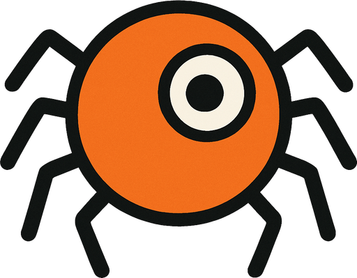 A small orange circle with spider legs 1 cute eye and no mouth.
In-Game asset.  2d.  High contrast.  No shadows. Very very simple