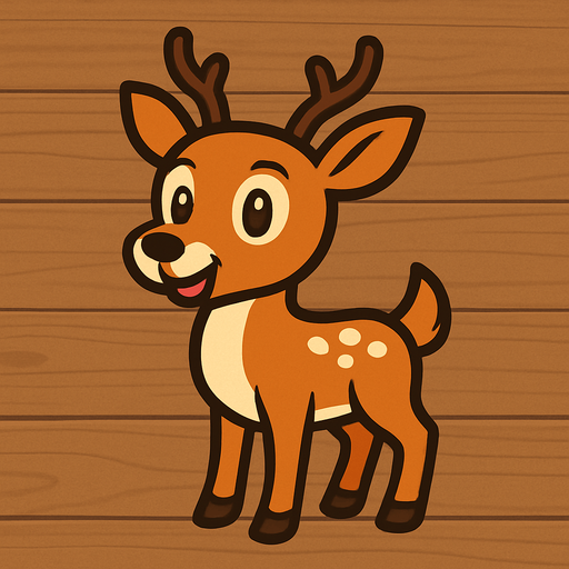 Cartoon deer with plane wooden background.
In-Game asset.  2d.  High contrast.  No shadows