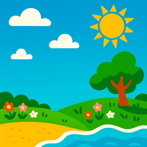 Fond d'écran été.
In-Game asset.  2d.  High contrast.  No shadows