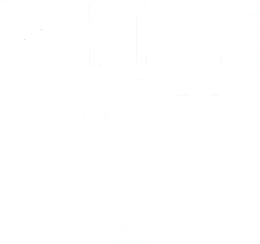 Game title reading White Dot. Minimalistic. White font..
In-Game asset.  2d.  High contrast.  No shadows