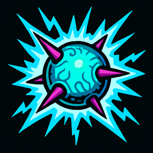 Alien spherical bullet with spikes emanating energy.
In-Game asset.  2d.  High contrast.  No shadows