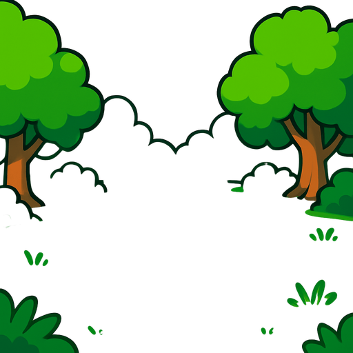 a cartoon style 3d image of a green meadow with trees on the edges and a clearing in the middle..
In-Game asset.  2d.  High contrast.  No shadows