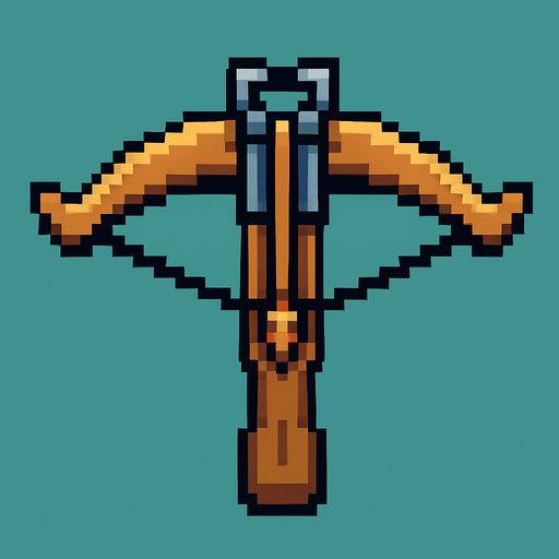 Ballesta vista desde arriba, pixel cartoon..
In-Game asset.  2d.  High contrast.  No shadows